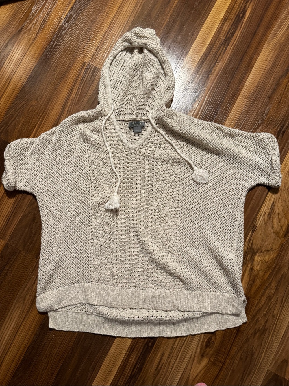 Vintage GORGEOUS Boho Natural Reflections Cream V-Neck Hooded crochet Sweater